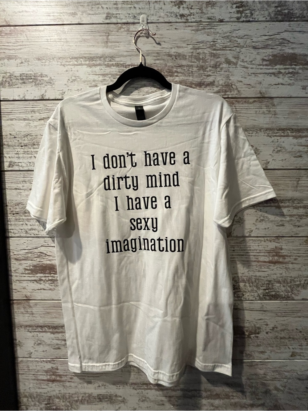 Gildan White Men’s Tee with Bold Black Text Graphic